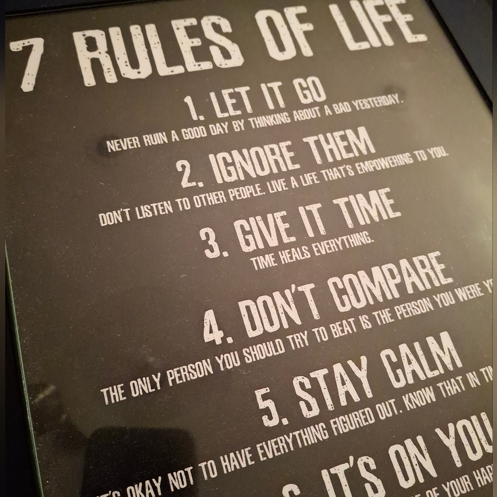💎 Black and White Inspirational Framed Wall Art - 7 RULES OF LIFE 💎